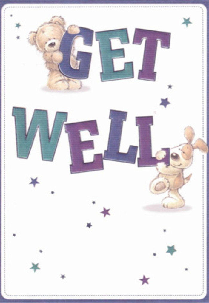 This card captures the art of gentle encouragement familiar to anyone in Watford who has ever delivered bright blooms to a friend in need. The playful illustration features a plush teddy bear and an affectionate puppy, their presence echoing the innocence and sincerity so often seen in community gatherings at Watford Colosseum. Soft stars, scattered like confetti, shimmer around the duo and their exuberant message-'Get Well'-presented in joyful, confident type shaded with cool purples and aquas. The tactile detail in their fur invites the touch, like the silkiness of a fresh ribbon on a hand-secured bouquet. The scene floats on a light, airy cream background reminiscent of the plazas along High Street at midday. Every brushstroke and colour is chosen with intentional care, much like assembling a bouquet at Watford Flowers for heartfelt same-day delivery to anyone in the WD18 or WD19 postcodes. Envisioning this card sent beside one of our restorative arrangements, I see a combined gesture shining with positivity-a note of hope paired with beauty, perfect for lifting the spirits of any recipient and infusing a sense of gentle optimism that echoes throughout the Watford community.